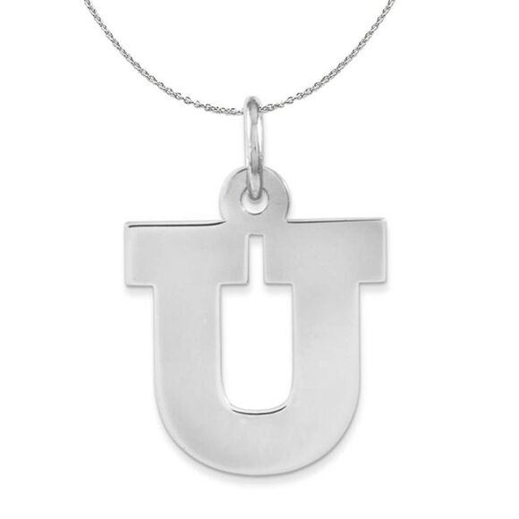 Silver Amanda Collection Medium Block Style Initial U Necklace - 24 In - Picture 1 of 8